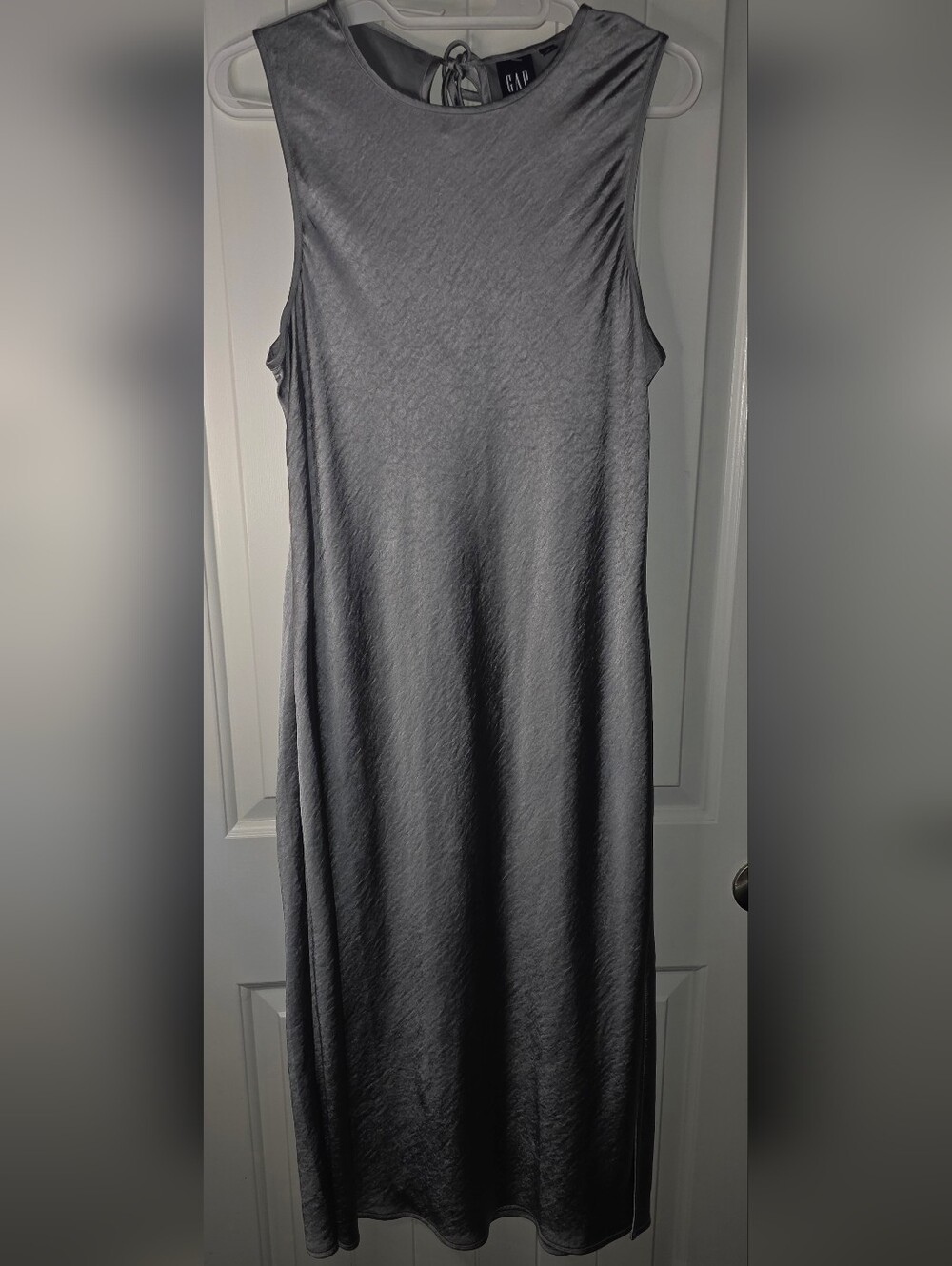 GAP Sleeveless Silky Metallic Silver Maxi Slip Dress BEAUTIFUL NWOT Large